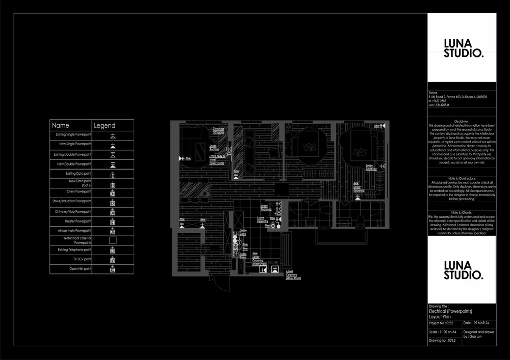 Luna Studio drawing sheet: electrical power points layout plan