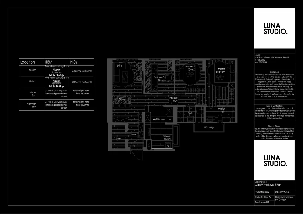 Luna Studio drawing sheet: glass works layout plan