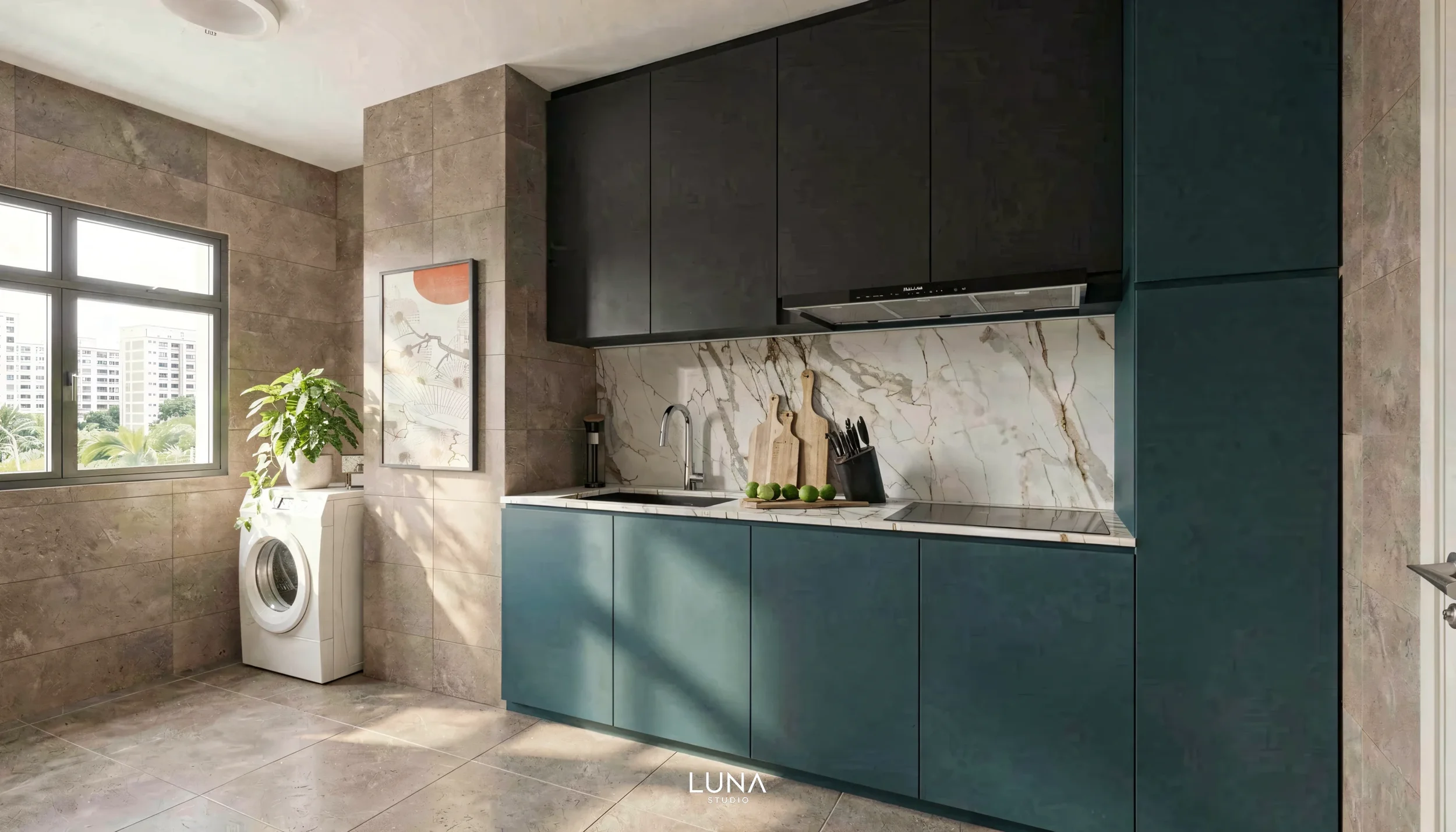 Kitchen transitioned seamlessly into the dining zone.