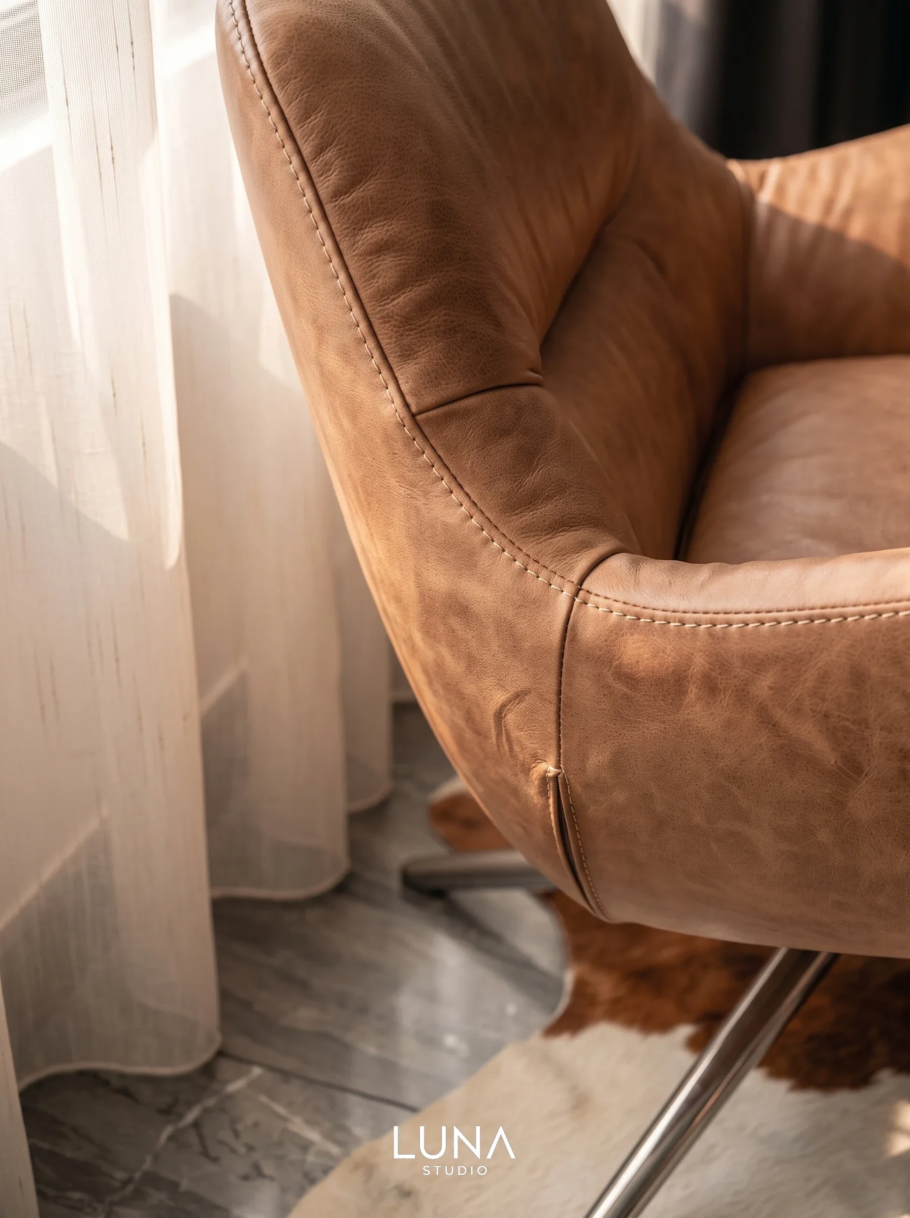 Leather armchair in the private living space.