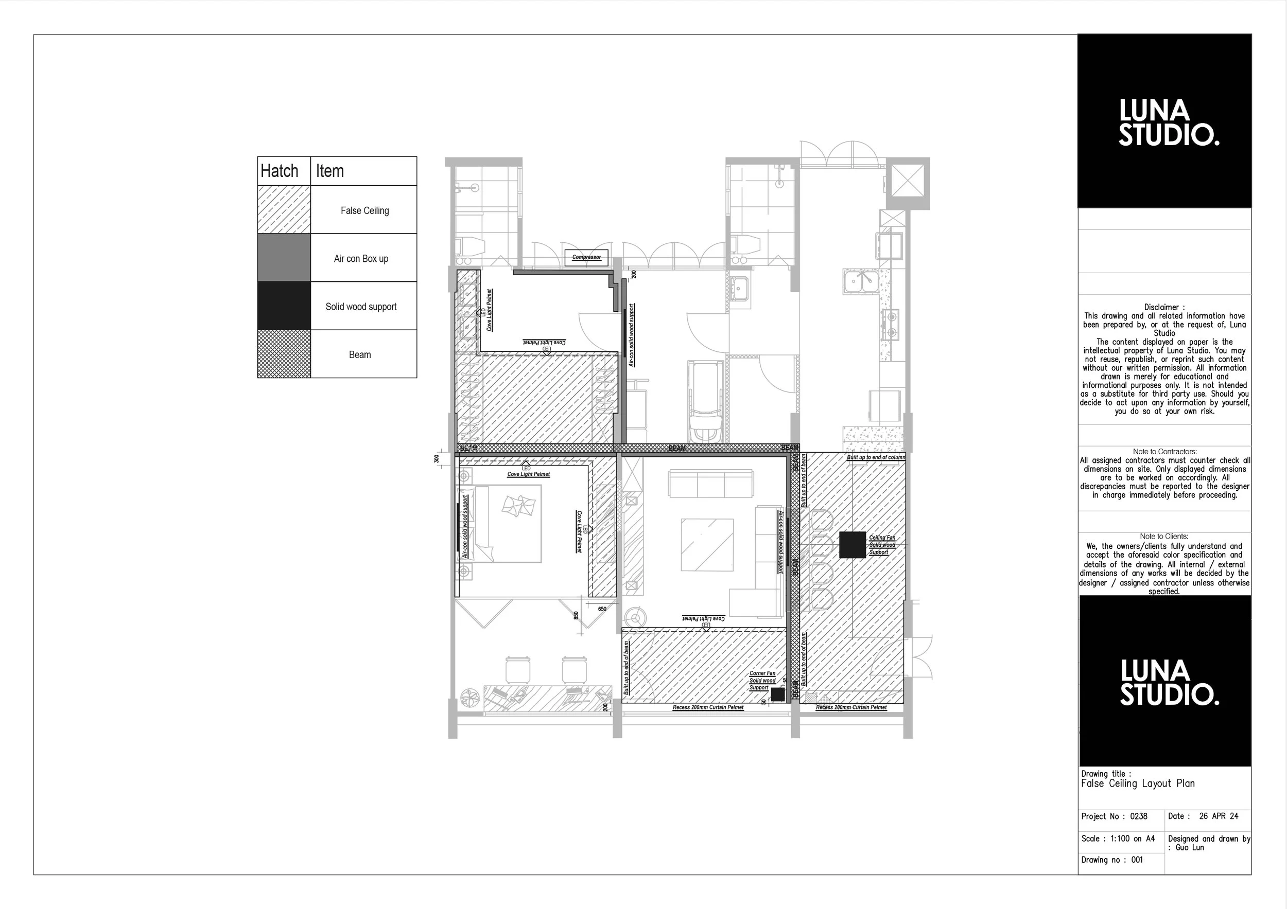 False ceiling and bulkhead layout plan.