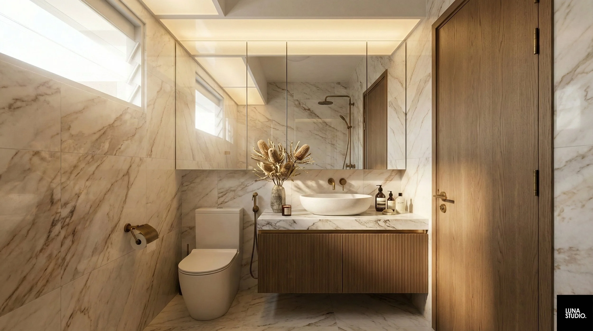 Minimalist kitchen island with honed stone finish