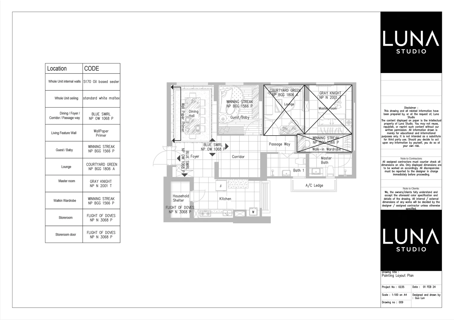 Painting layout by Luna Studio for a 4-room HDB in Tampines