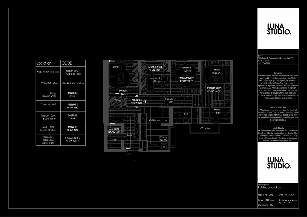 Luna Studio drawing sheet: painting layout plan