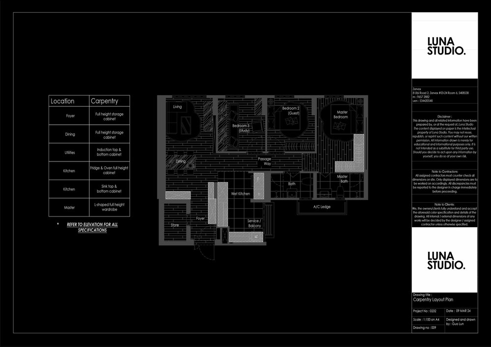 Luna Studio drawing sheet: carpentry layout plan
