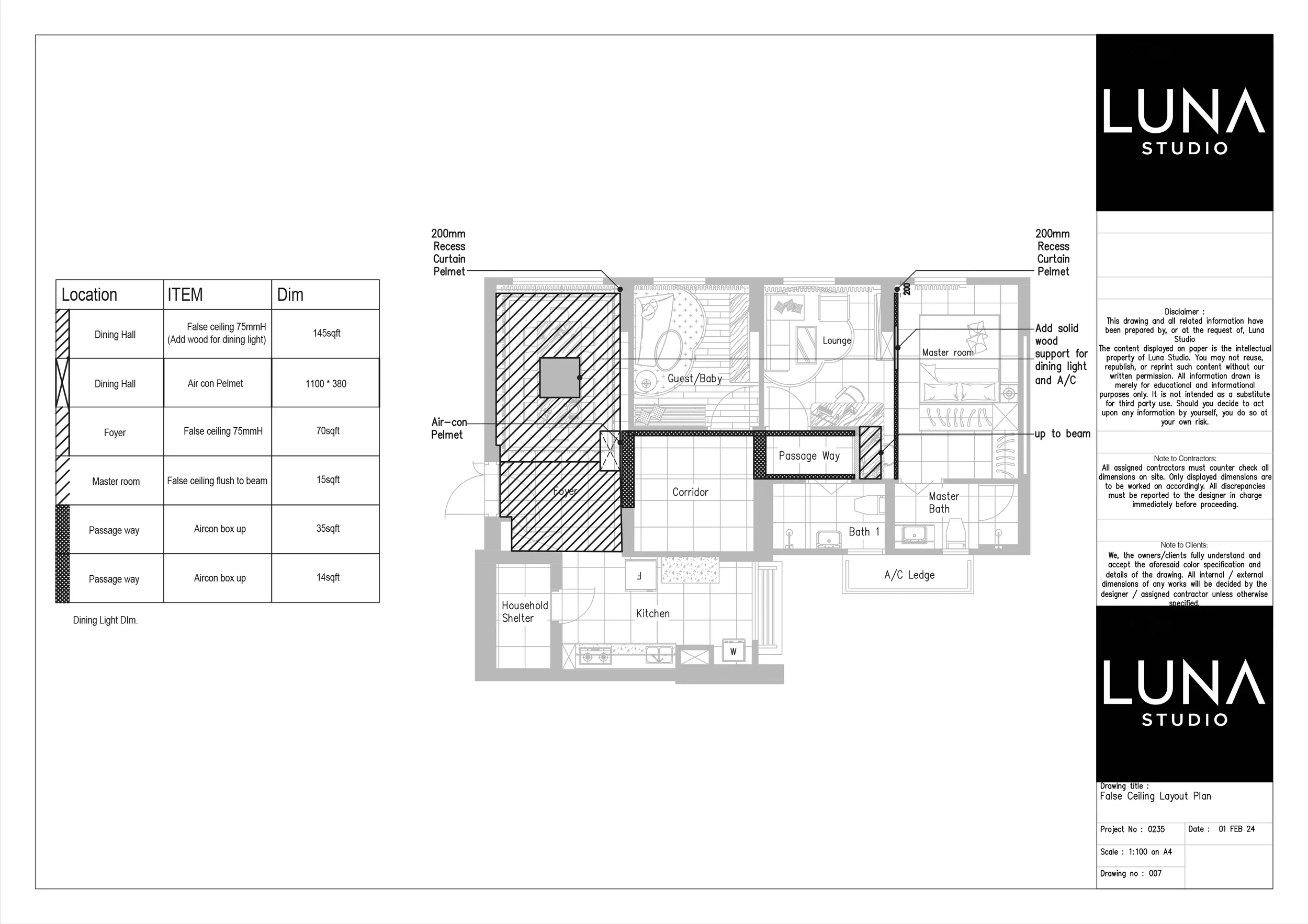 False ceiling layout drawing.
