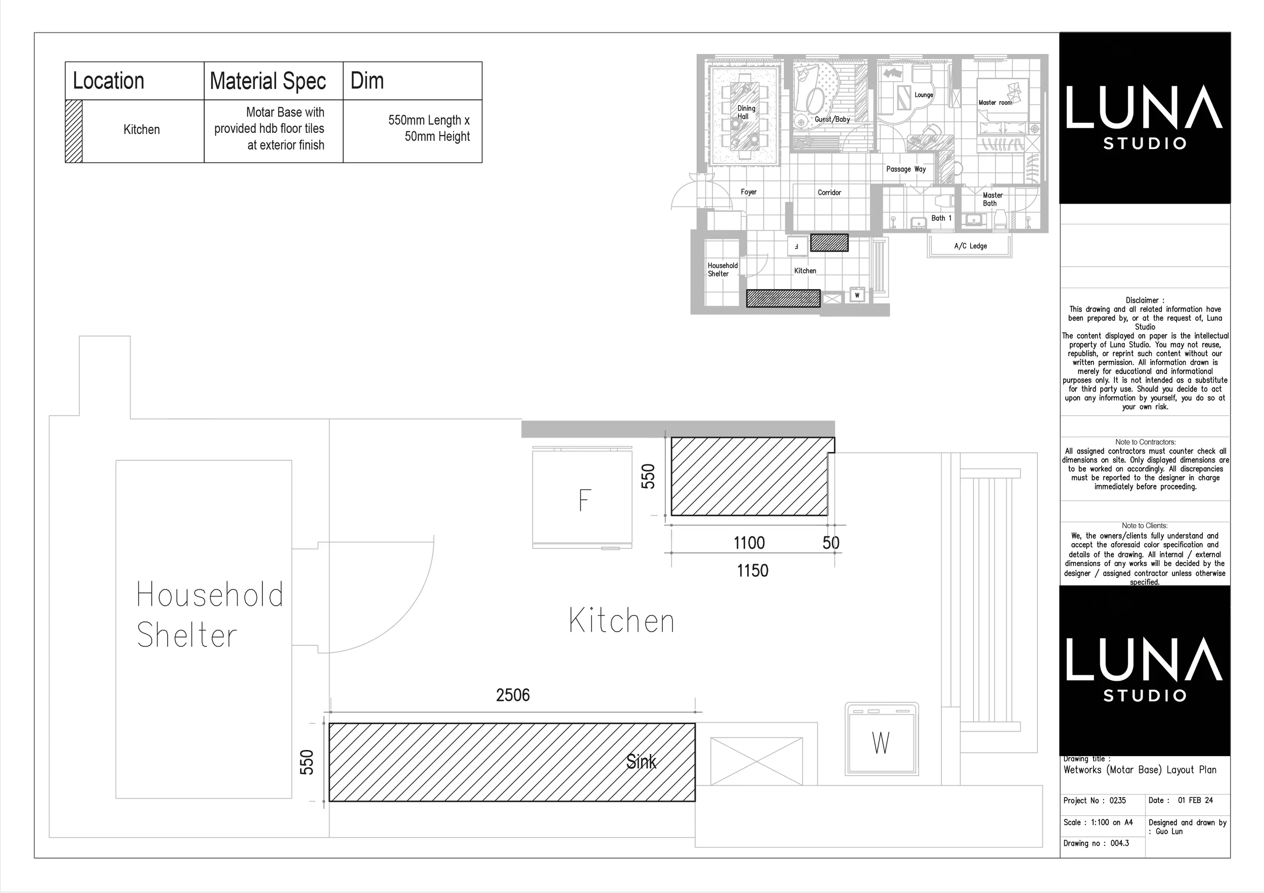 Masonry mortar base layout drawing.