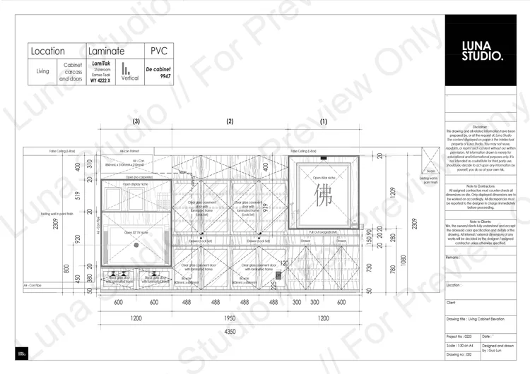 TV console elevation drawing by Luna Studio