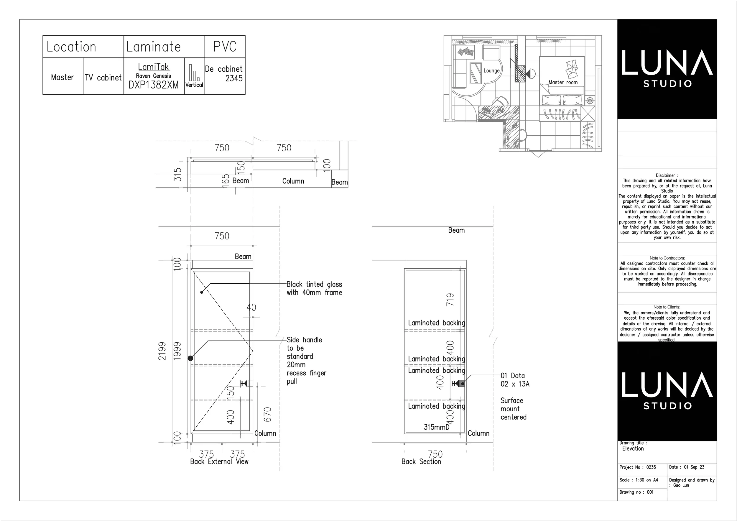 TV feature wall back elevation.