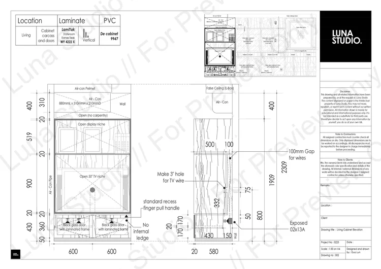 Display cabinet elevation drawing by Luna Studio