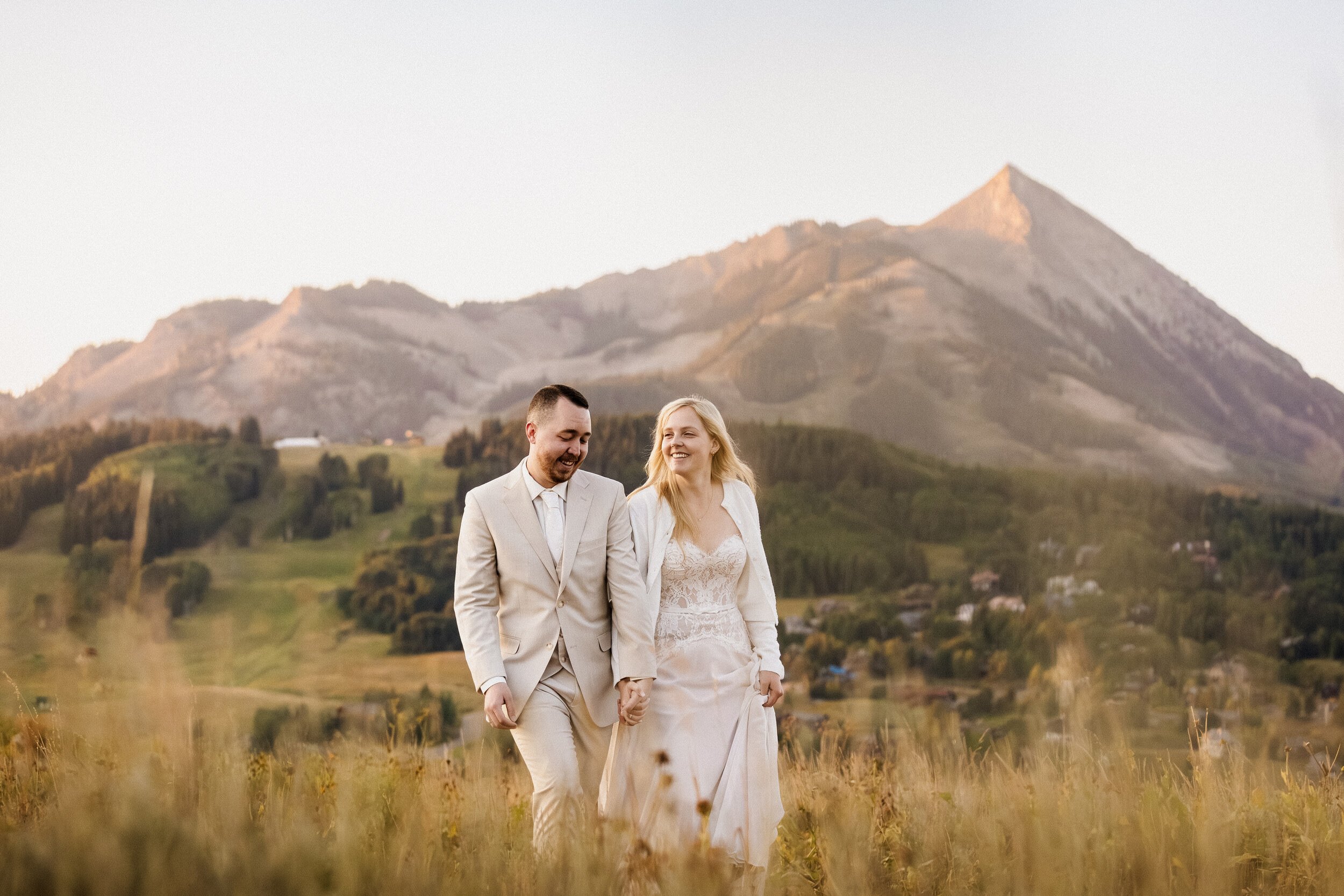 Couple during their intimate wedding weekend at the Denver Botanic Gardens Solarium and private vows in Crested Butte, Colorado