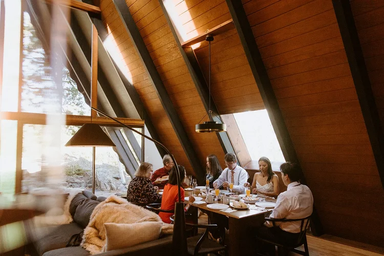 Brunch and cake back at the Airbnb after a Colorado elopement