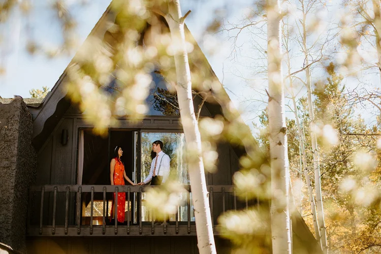 Newly married couple at the end of their Colorado elopement day
