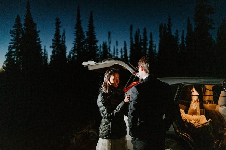 Getting ready at the Airbnb before a Colorado elopement