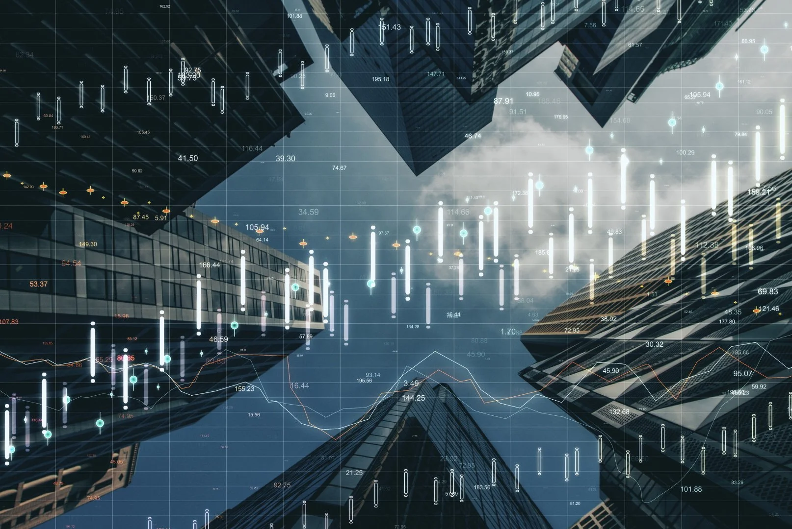 A City View with glowing chart lights