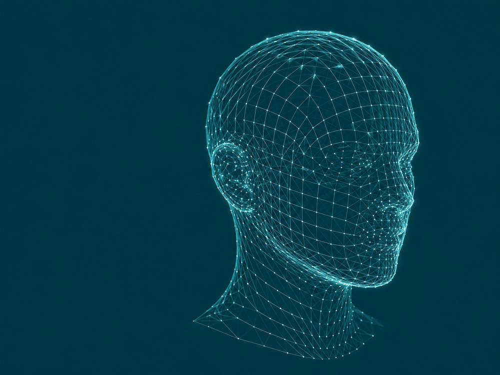 Abstract 3D facial wireframe with anatomical landmark points