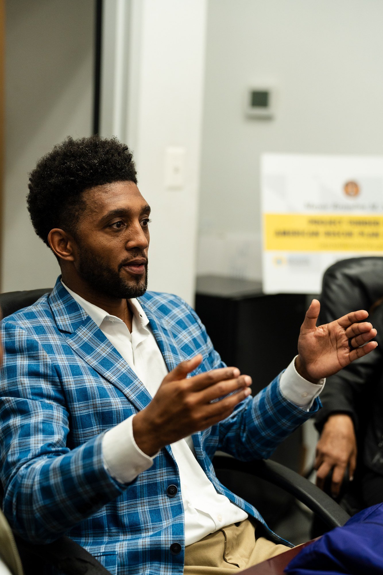 Baltimore City Mayor Brandon Scott speaking at a community roundtable