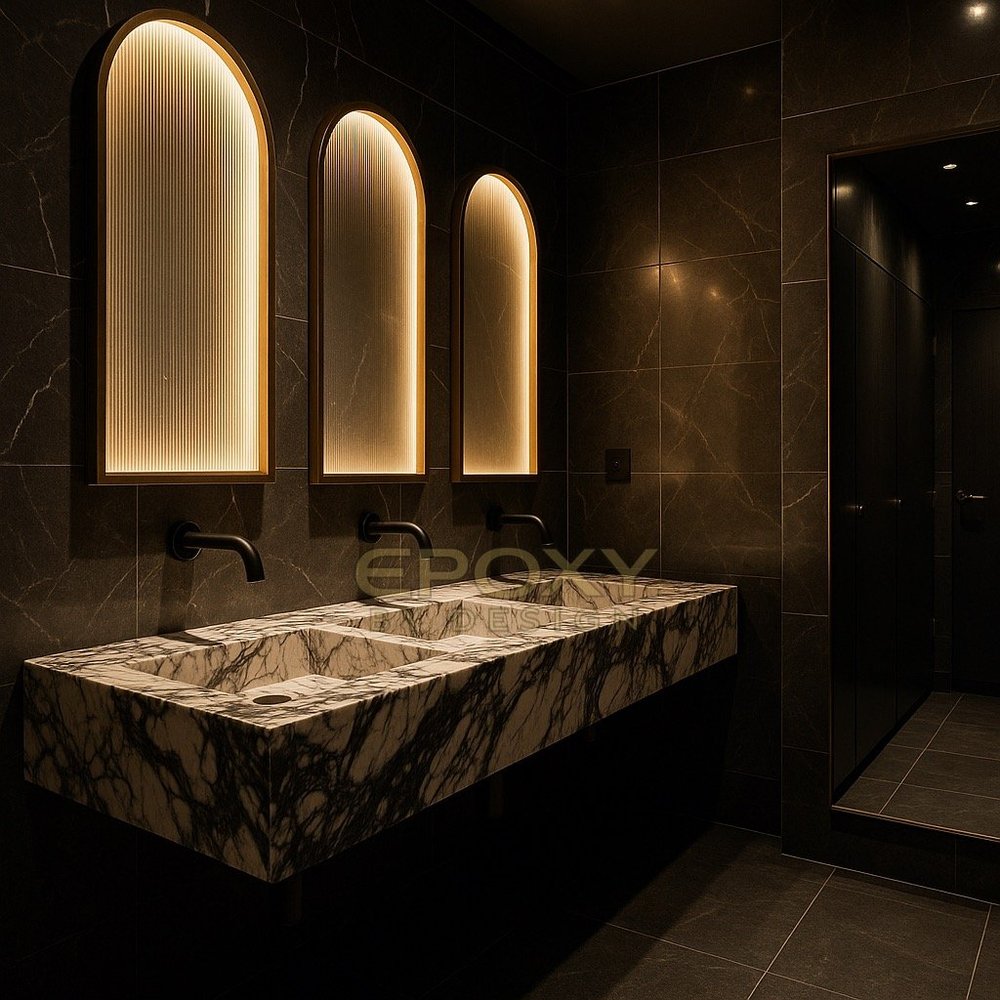 Luxury floating resin sink in a bathroom setting