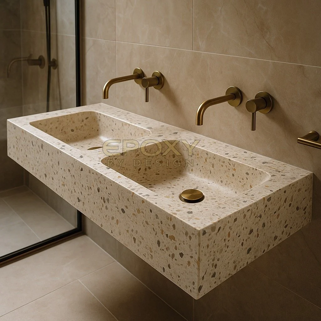 Terrazzo effect bathroom designer sink bespoke epoxy sink resin bathroom sinks for luxury bathrooms
