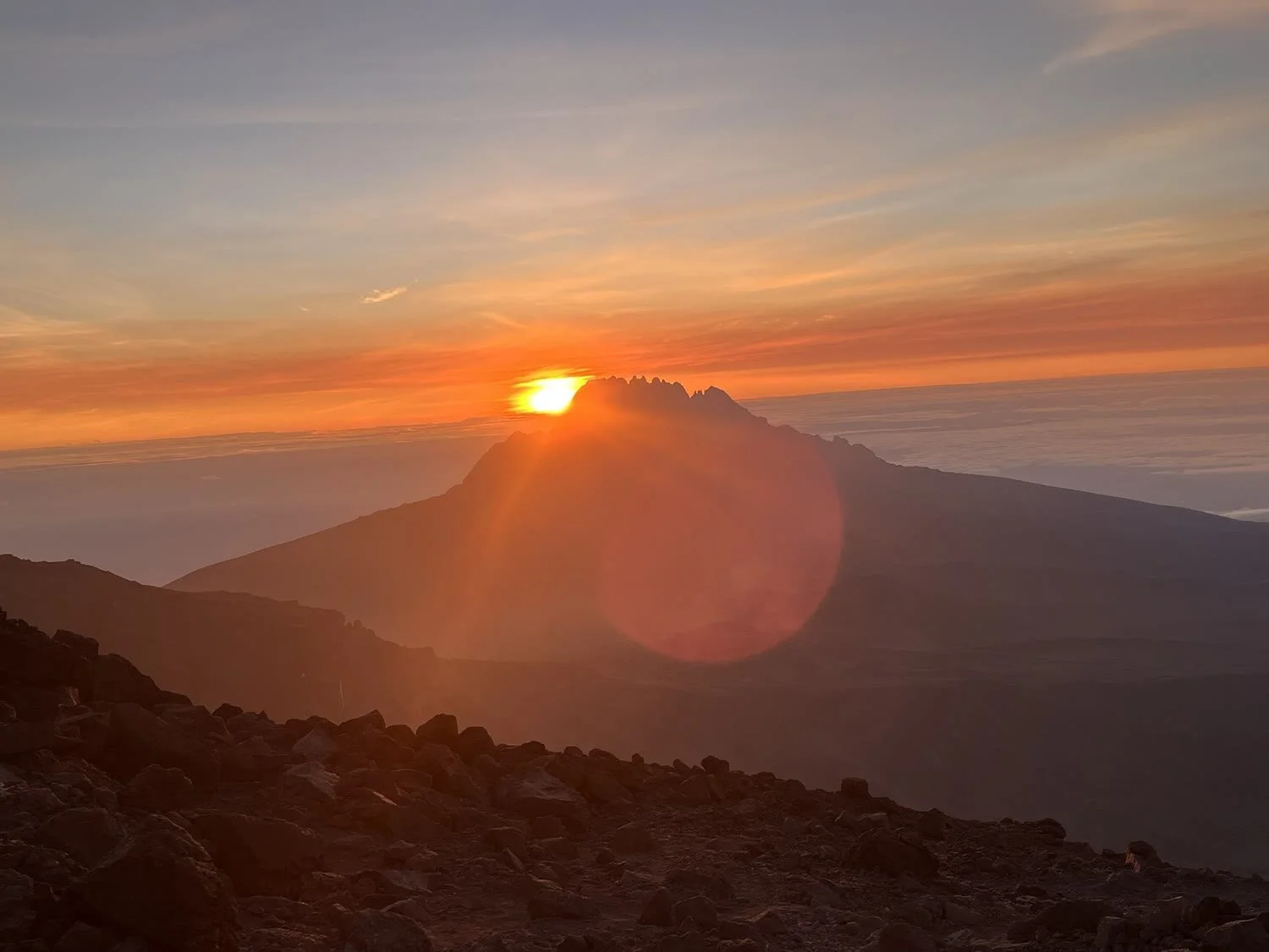 The sun rising behind Mawenzi Peak at 5,149m