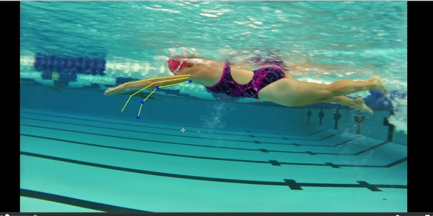 A real Campfire swim analysis: the stroke marked up frame by frame
