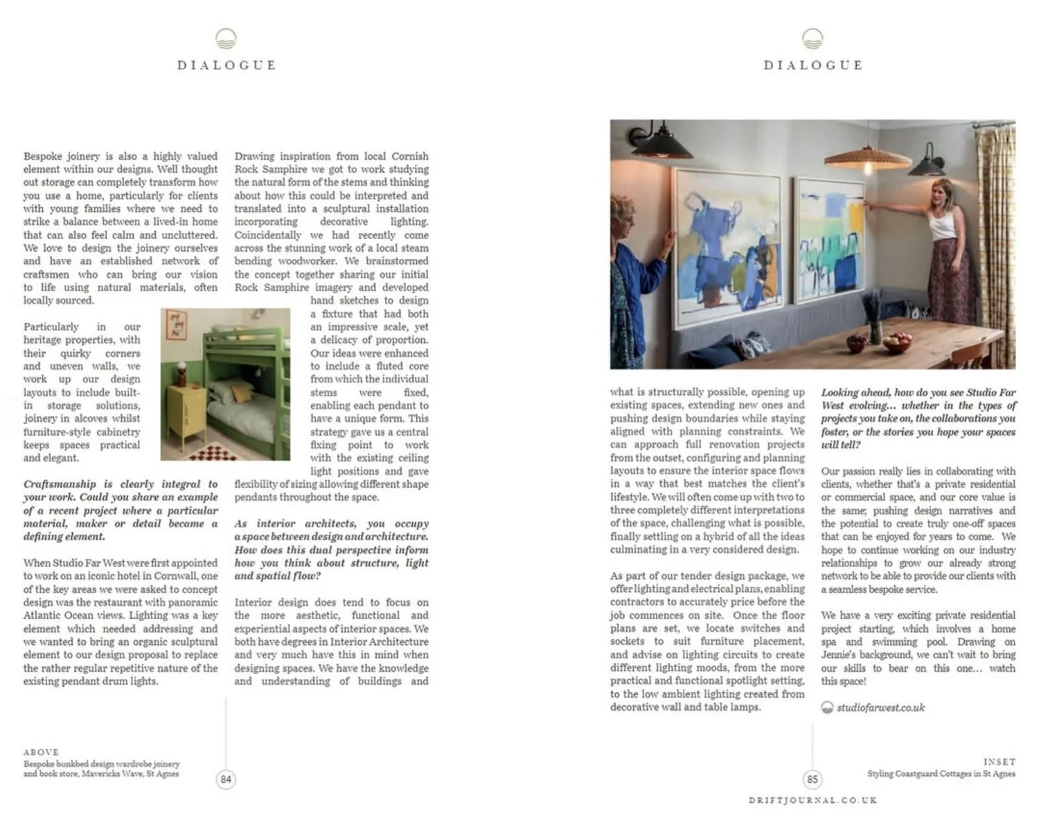Drift journal Dialogue with Studio Far West, bespoke joinery and Cornish interiors