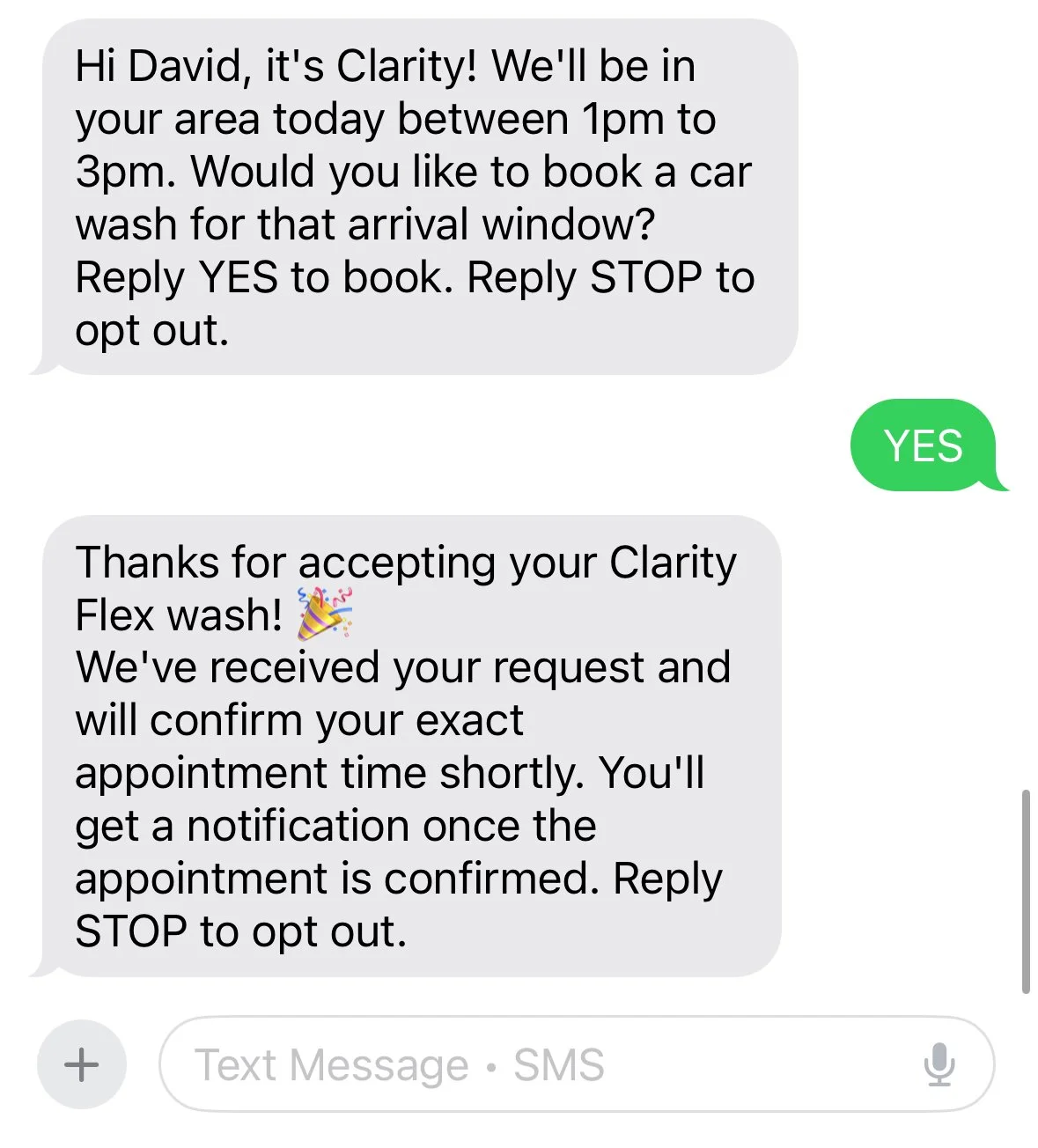 Clarity Flex example text conversation