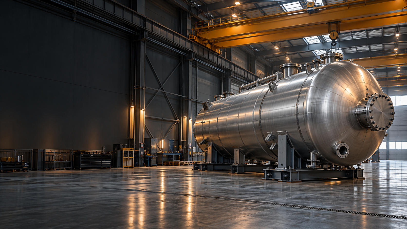 AI-generated concept of a process vessel in a fabrication hall