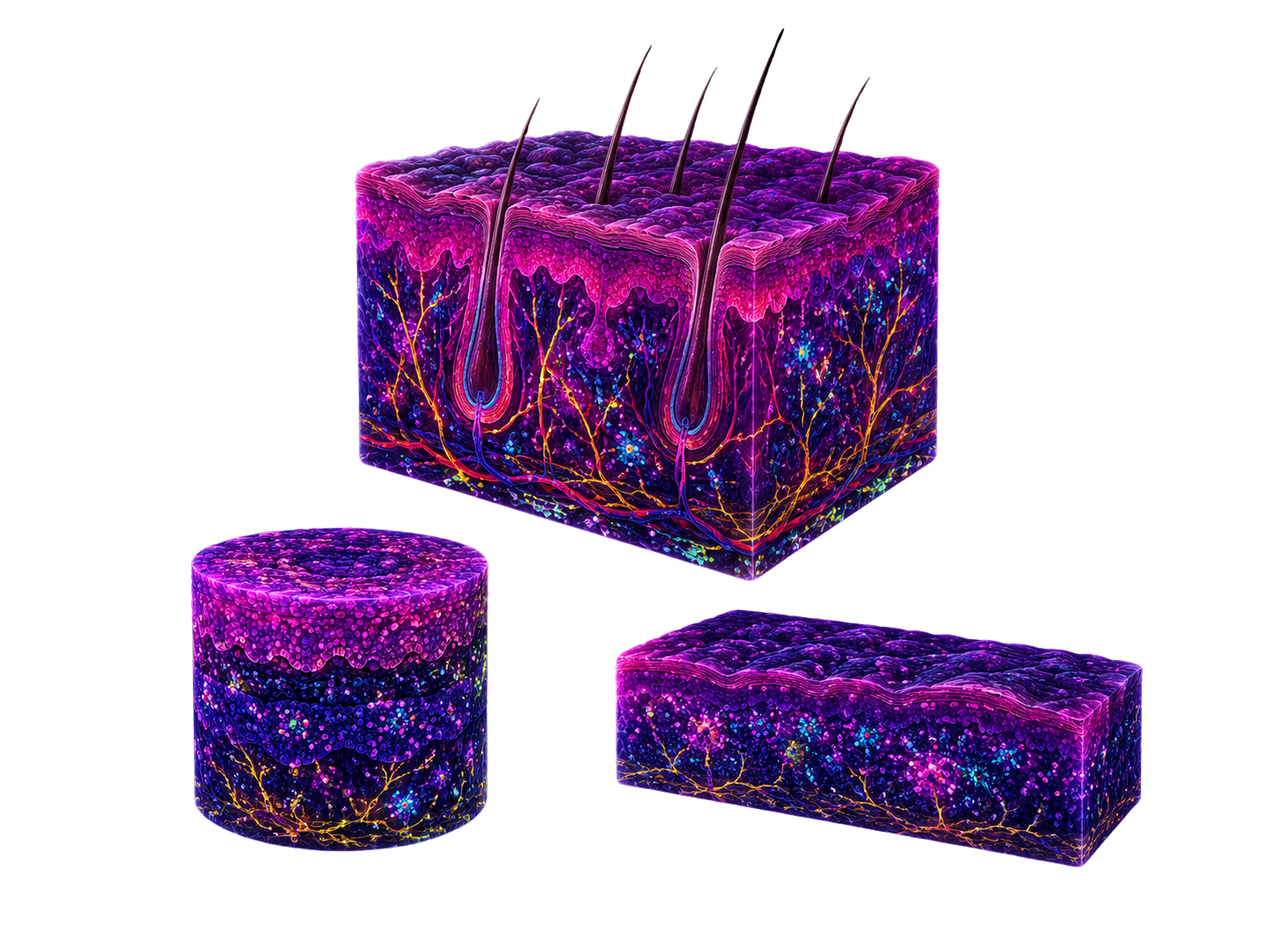 Fluorescent intact 3D skin samples for dermatology imaging