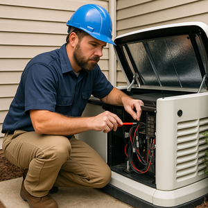 Electrician working on generator