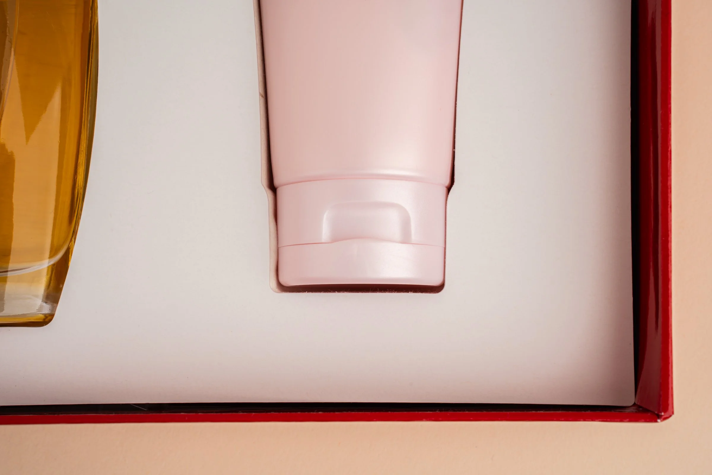 beauty products in molded fiber insert