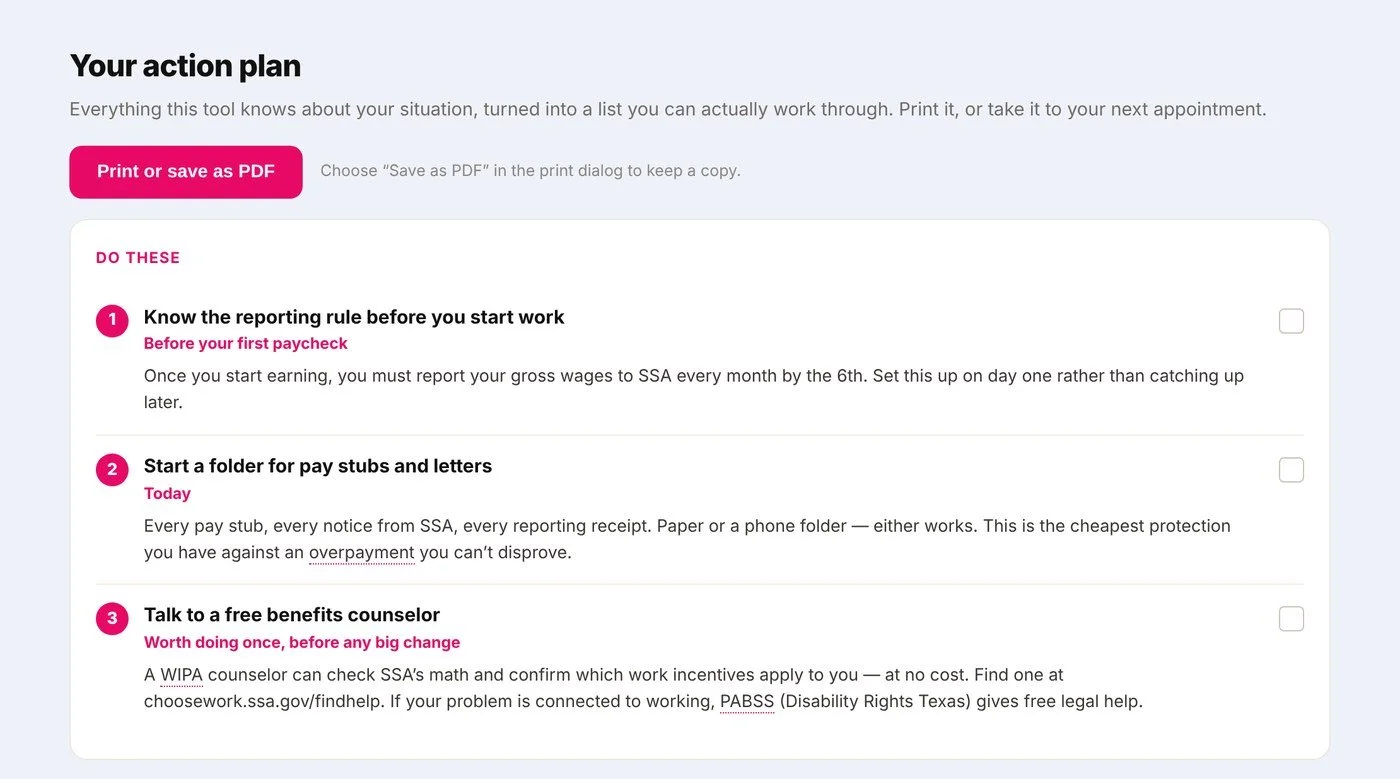 Compass action plan: know the reporting rule, start a folder for pay stubs, talk to a free benefits counselor