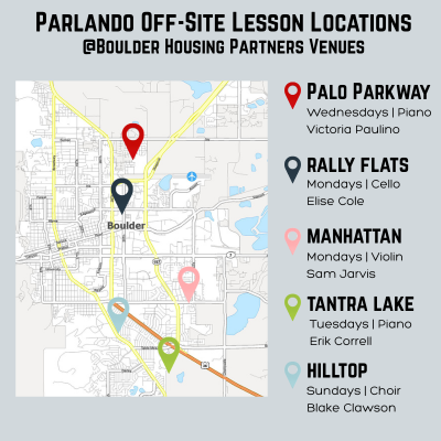 Map of Boulder Housing Partners on-site lesson locations