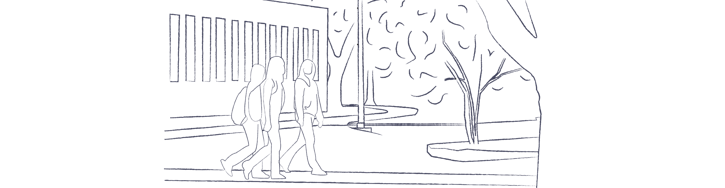 Illustration of students walking on a college campus