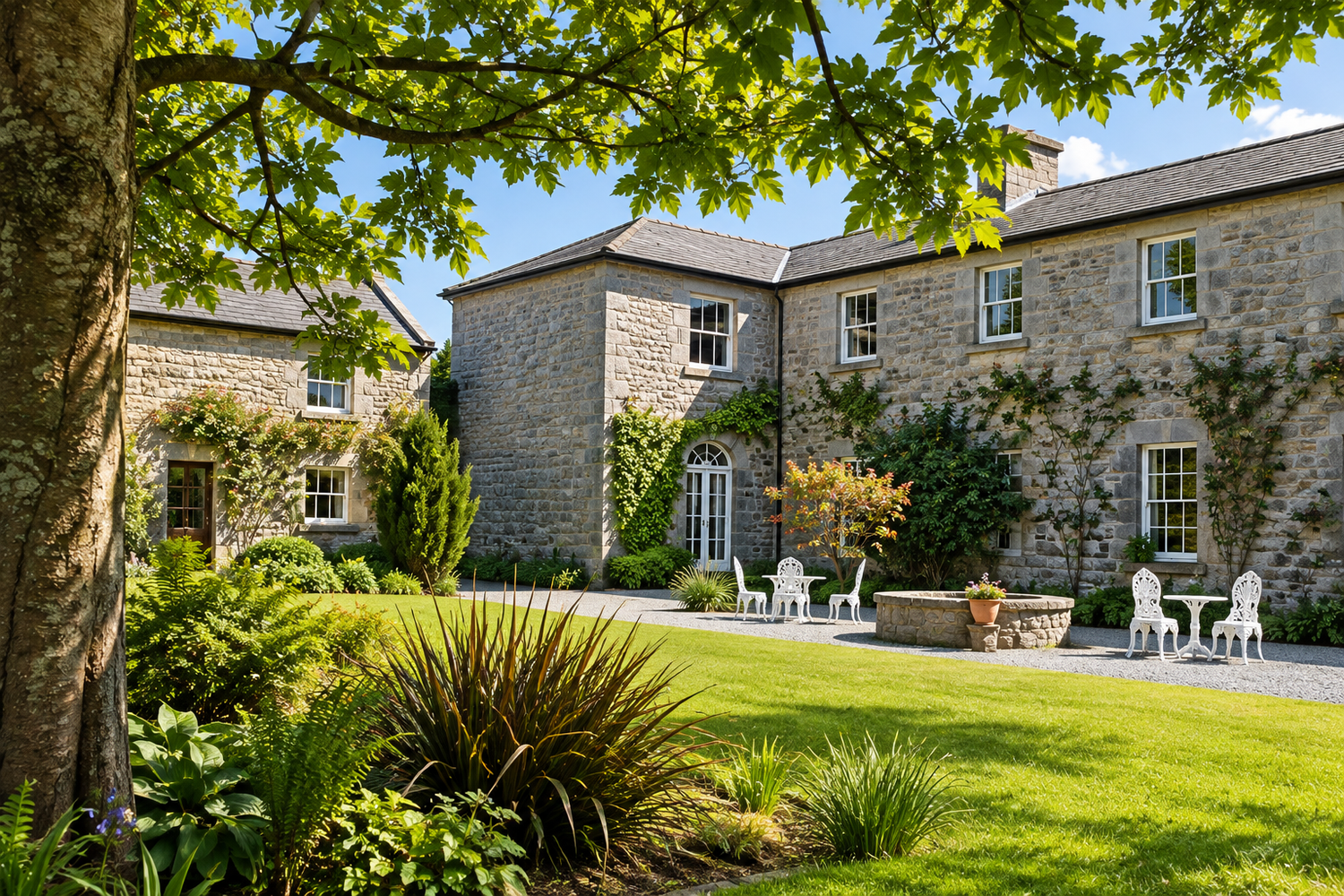 Lawn and trees on the estate grounds