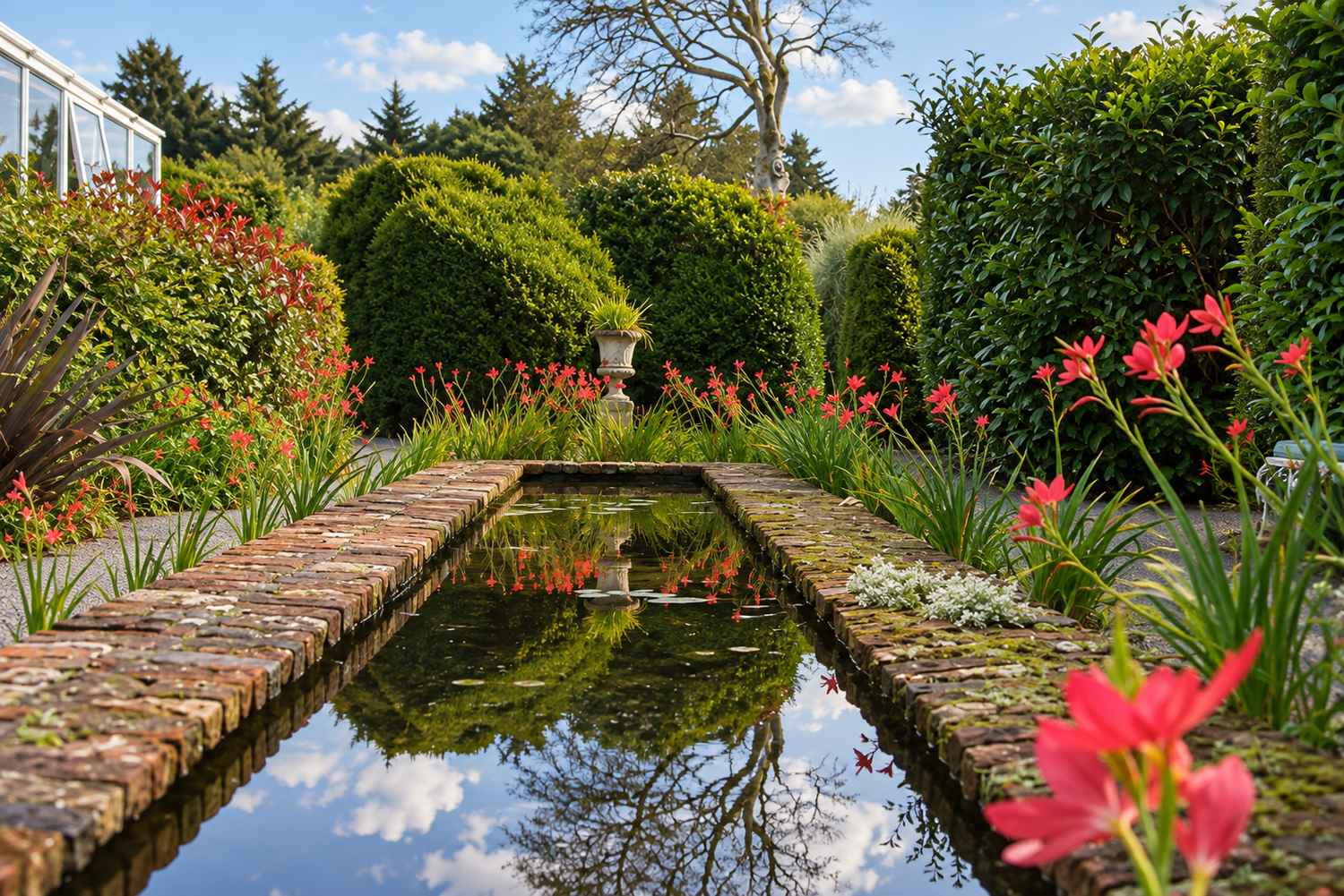 The red-brick pond in the gardens