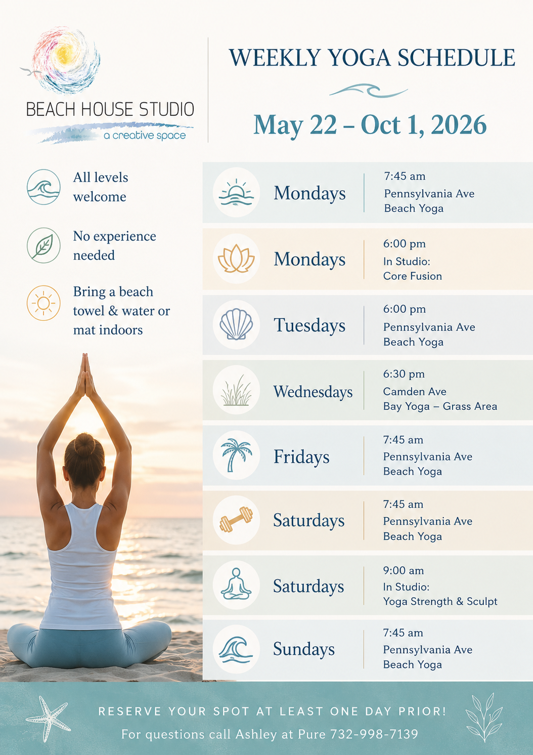 Beach House Studio Weekly Yoga Schedule