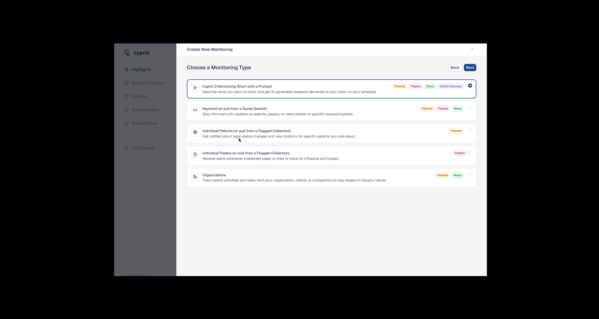 Cypris Q Monitoring, configuring a monitor in natural language