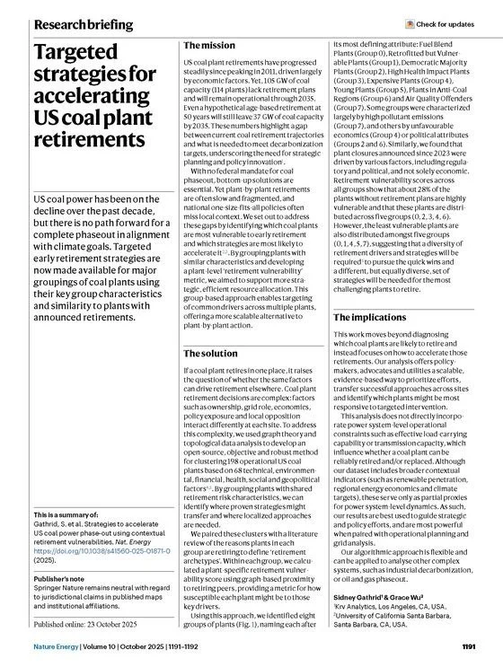 Targeted Strategies for Accelerating U.S. Coal Plant Retirements policy brief cover