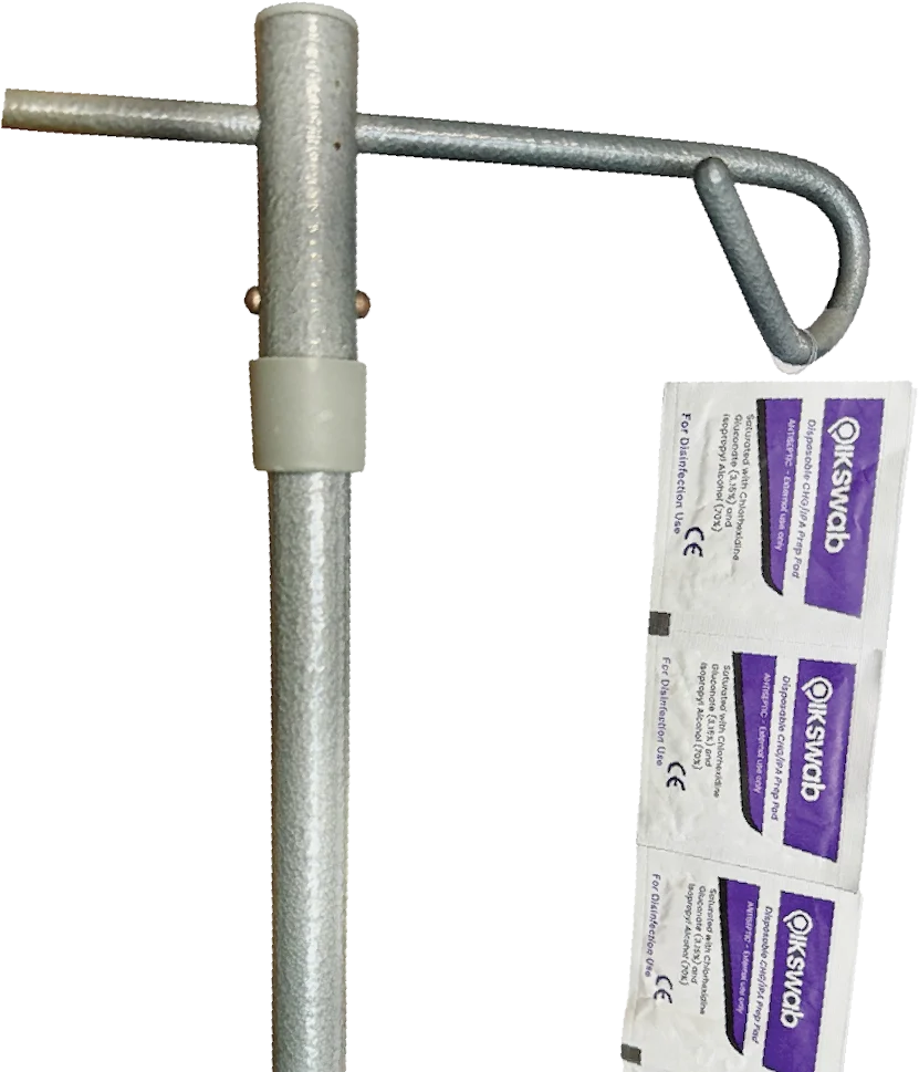 QIKswab strip hanging from an IV pole