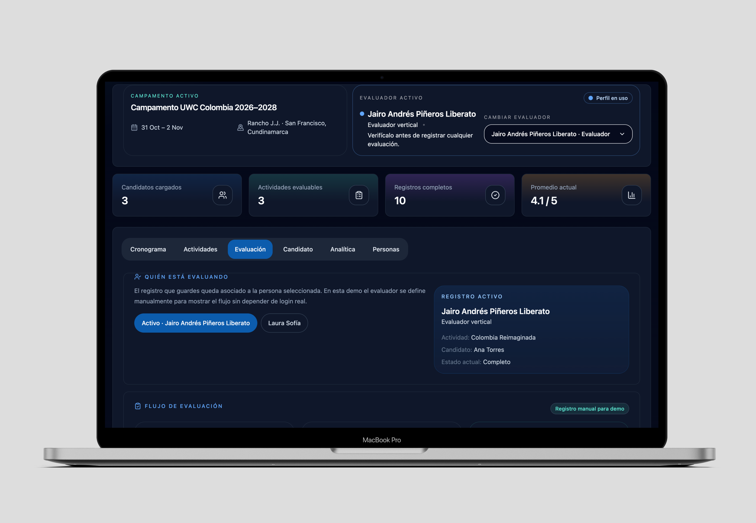 UWC Selection Camp Tool interface preview 4