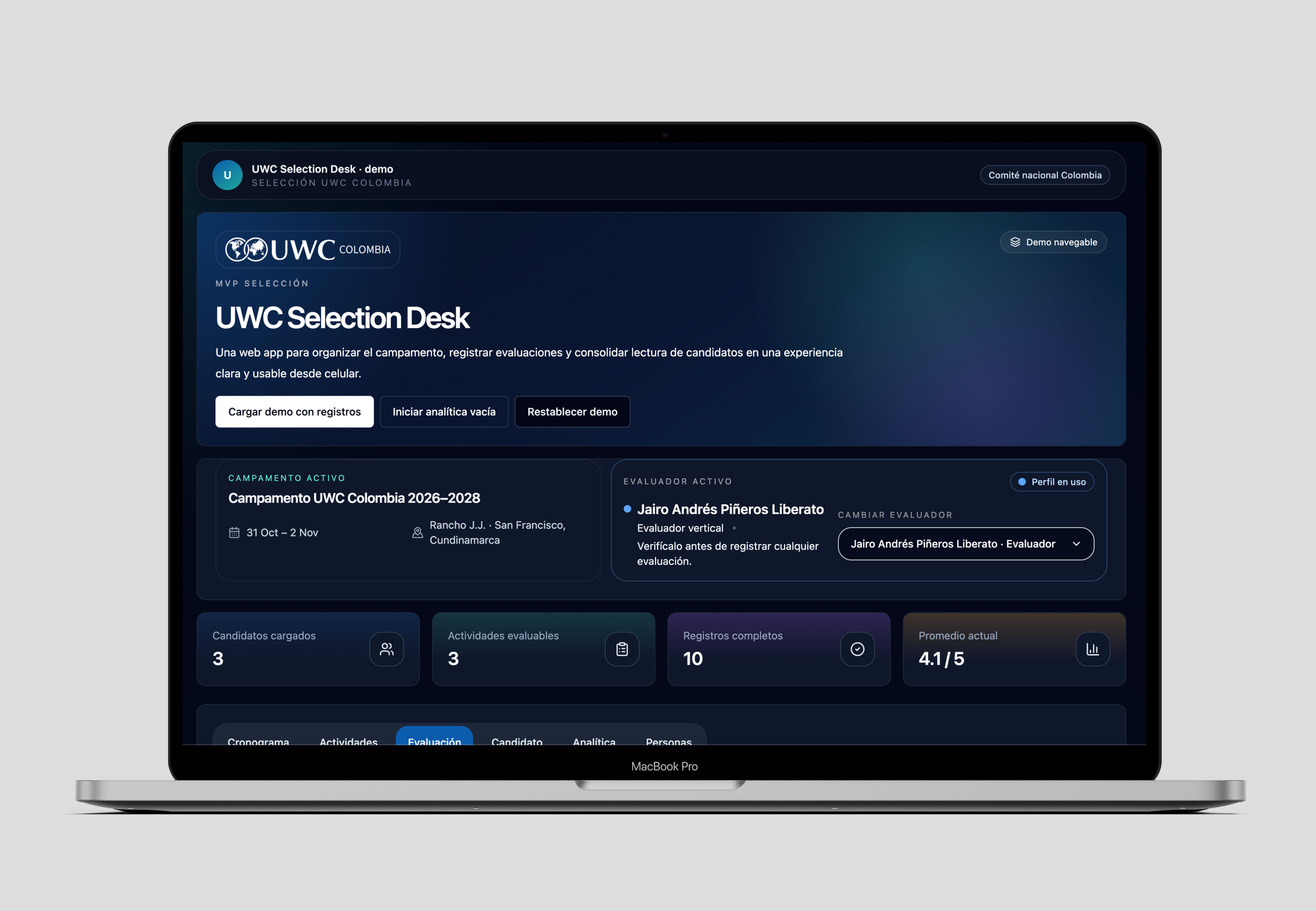 UWC Selection Camp Tool interface preview 3