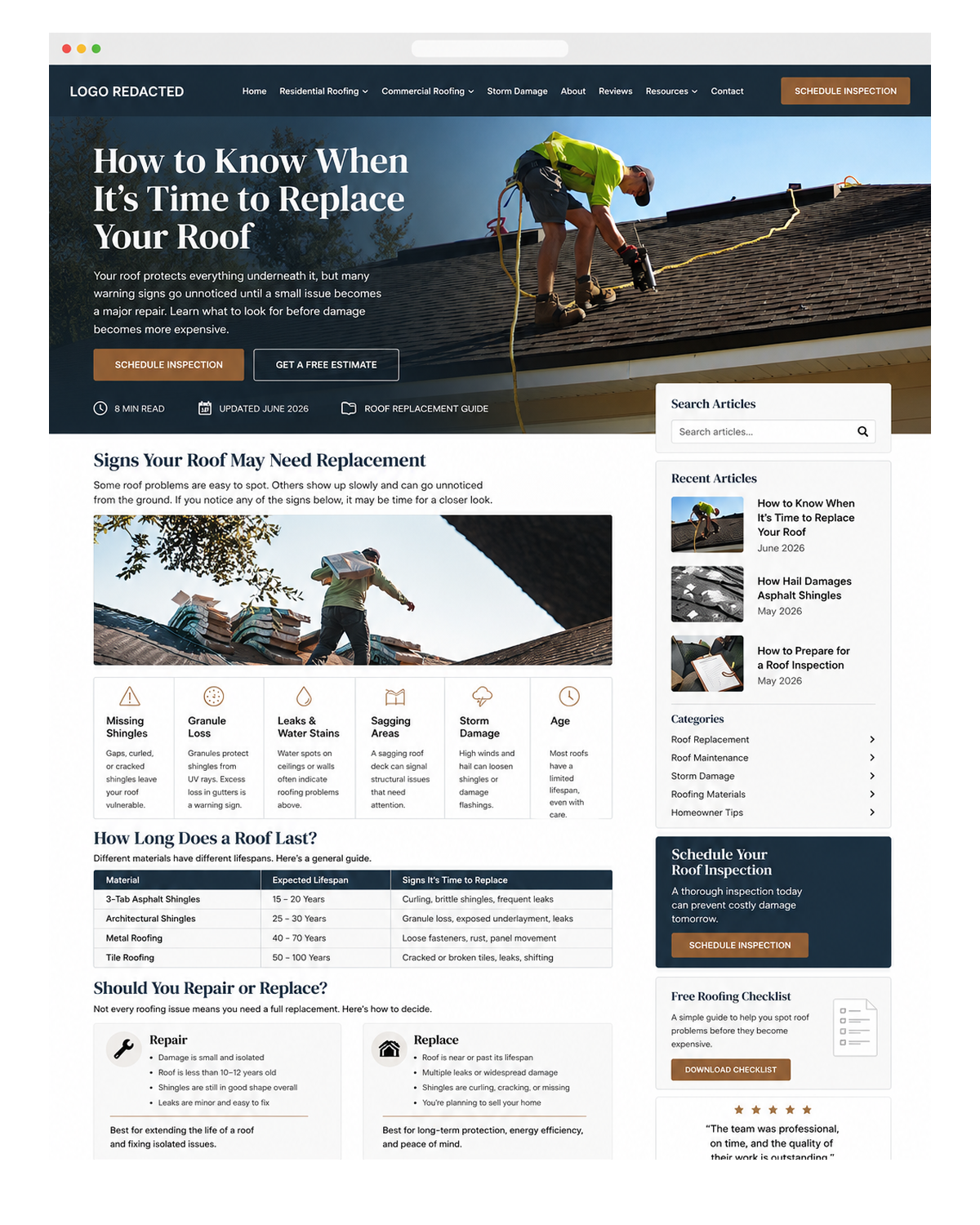 Roof Replacement Service Page