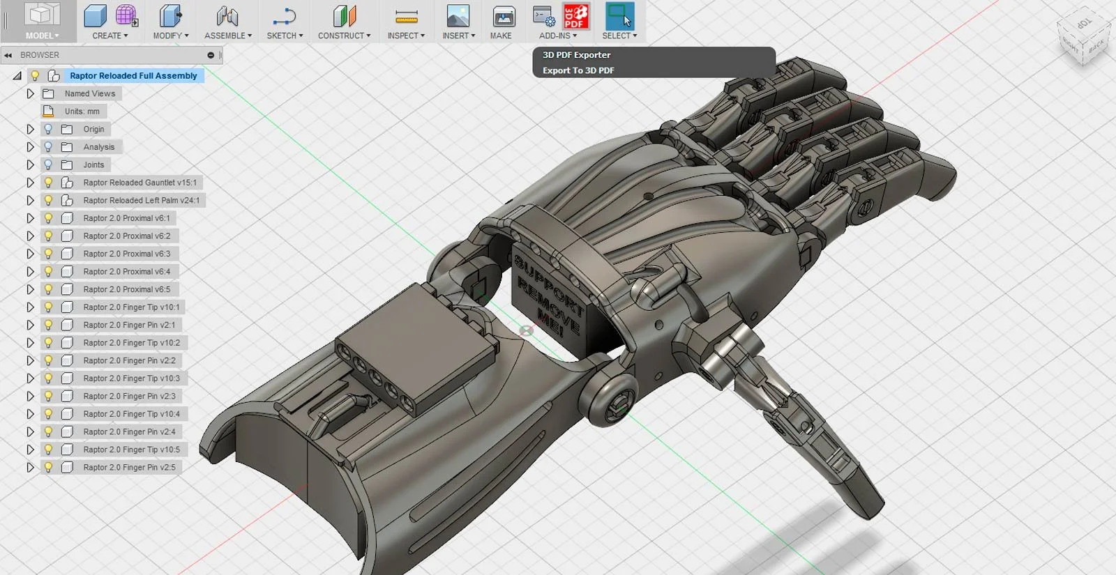 Pièce conçue sur Fusion 360 en CAO paramétrique avant impression résine