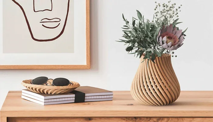 Objet décoratif imprimé en 3D effet bois