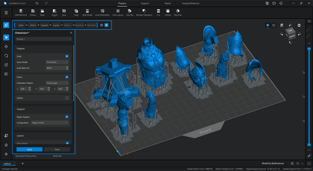 Interface du slicer Chitubox affichant un modèle résine et ses supports