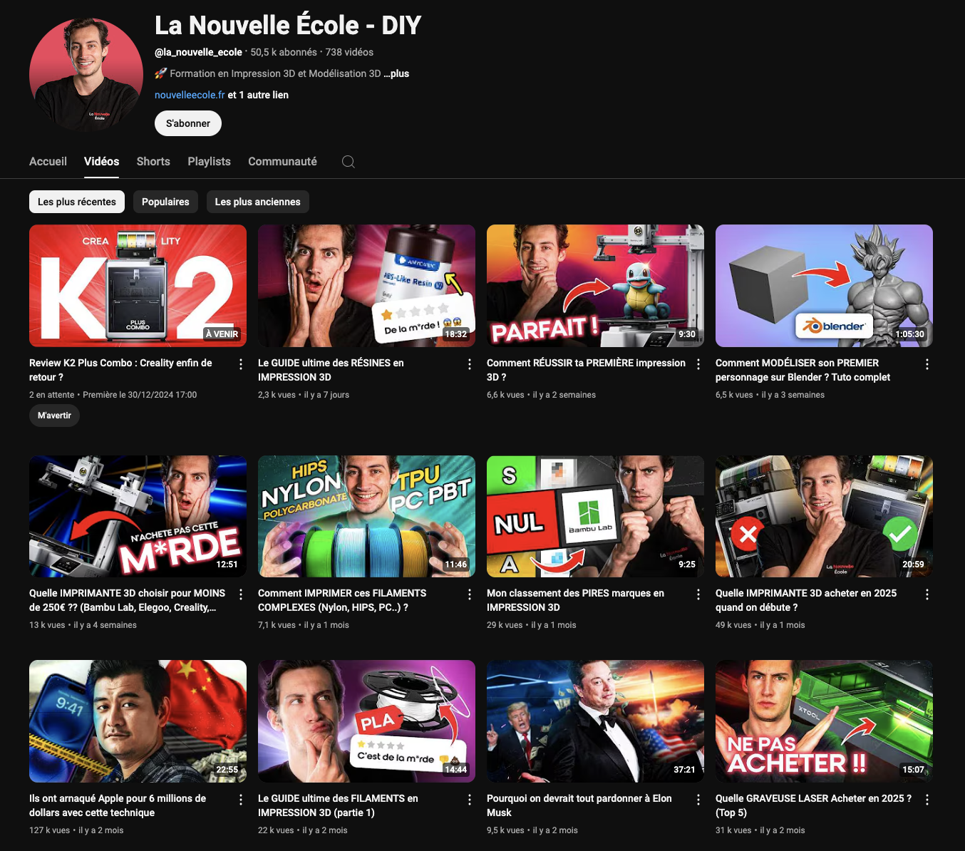 Aperçu de la chaîne YouTube de La Nouvelle École