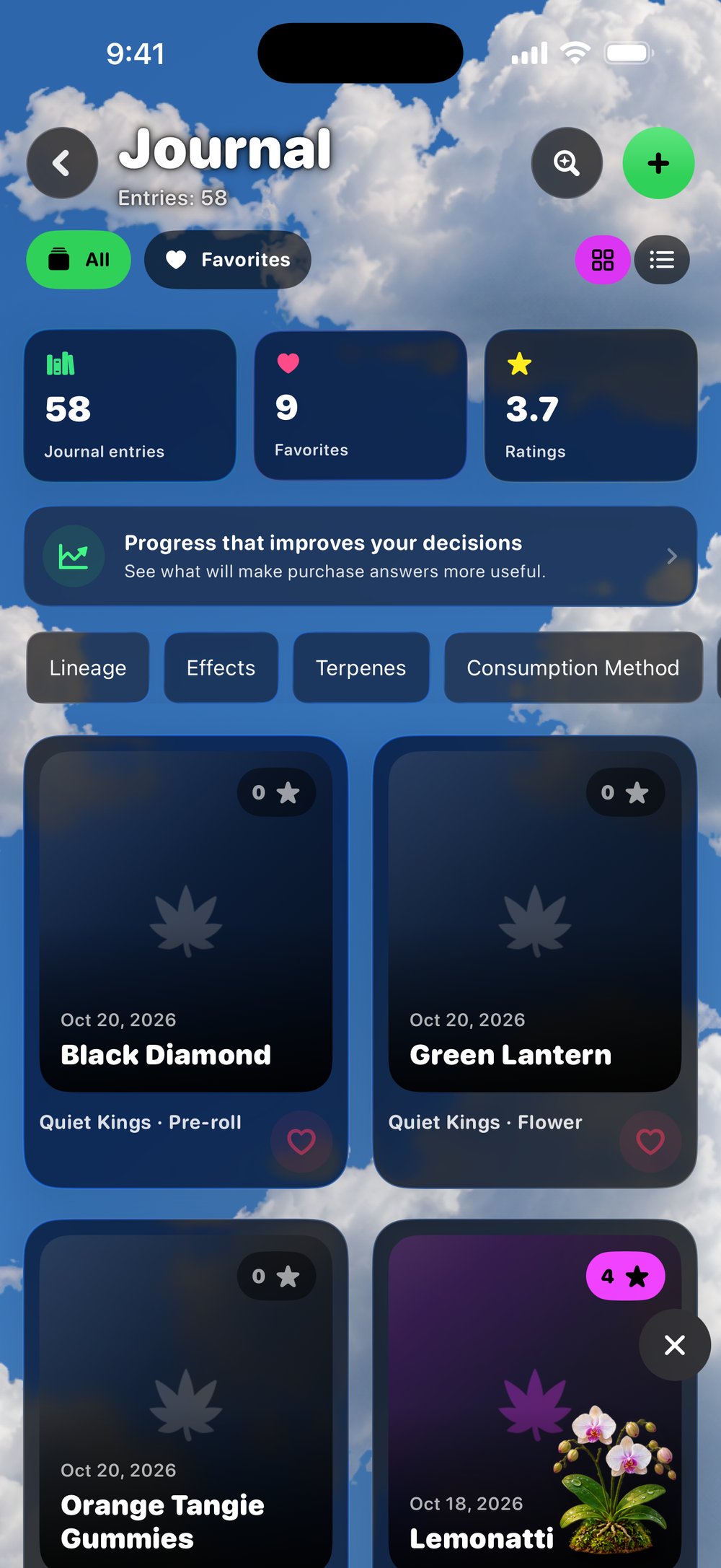 Product journal and favorites inside a phone