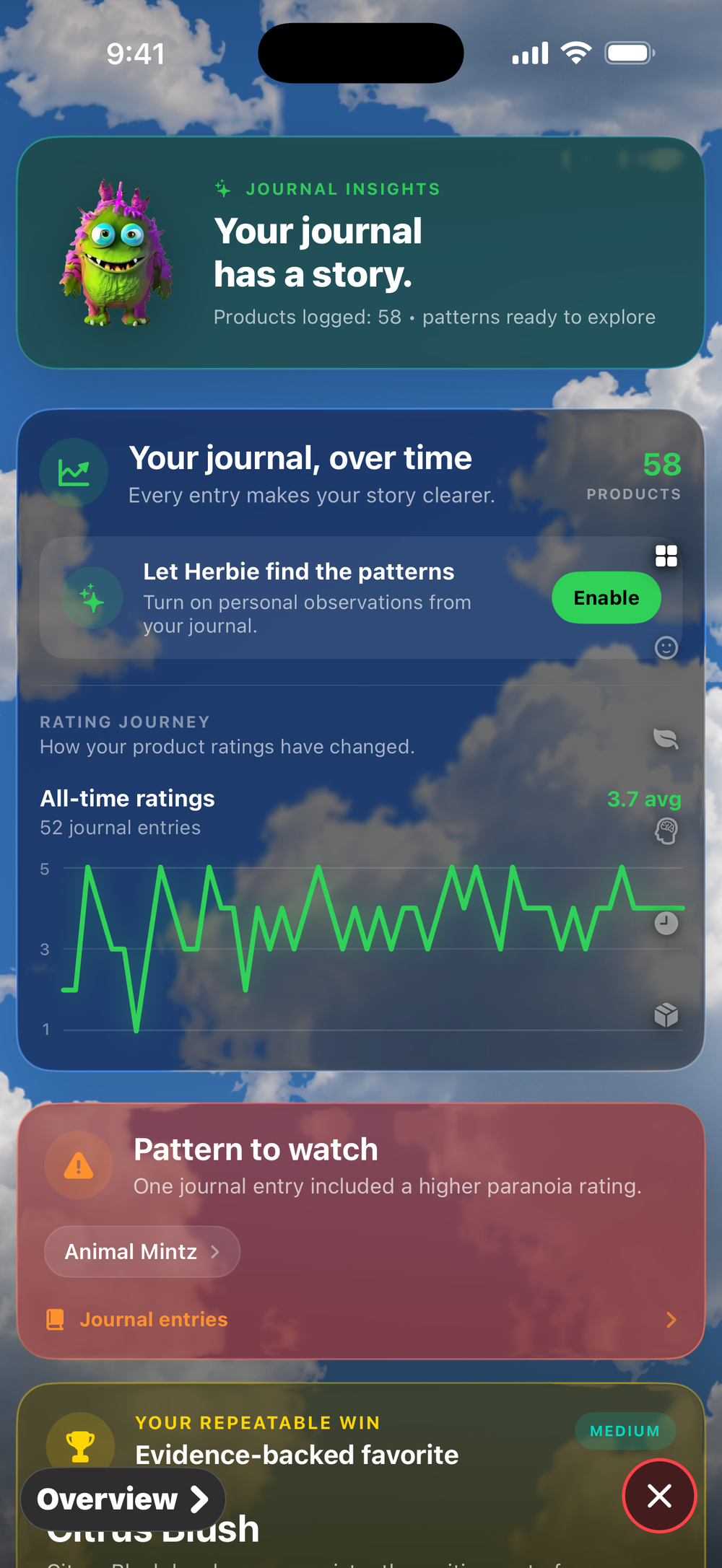 Green Journal personal insights inside a phone
