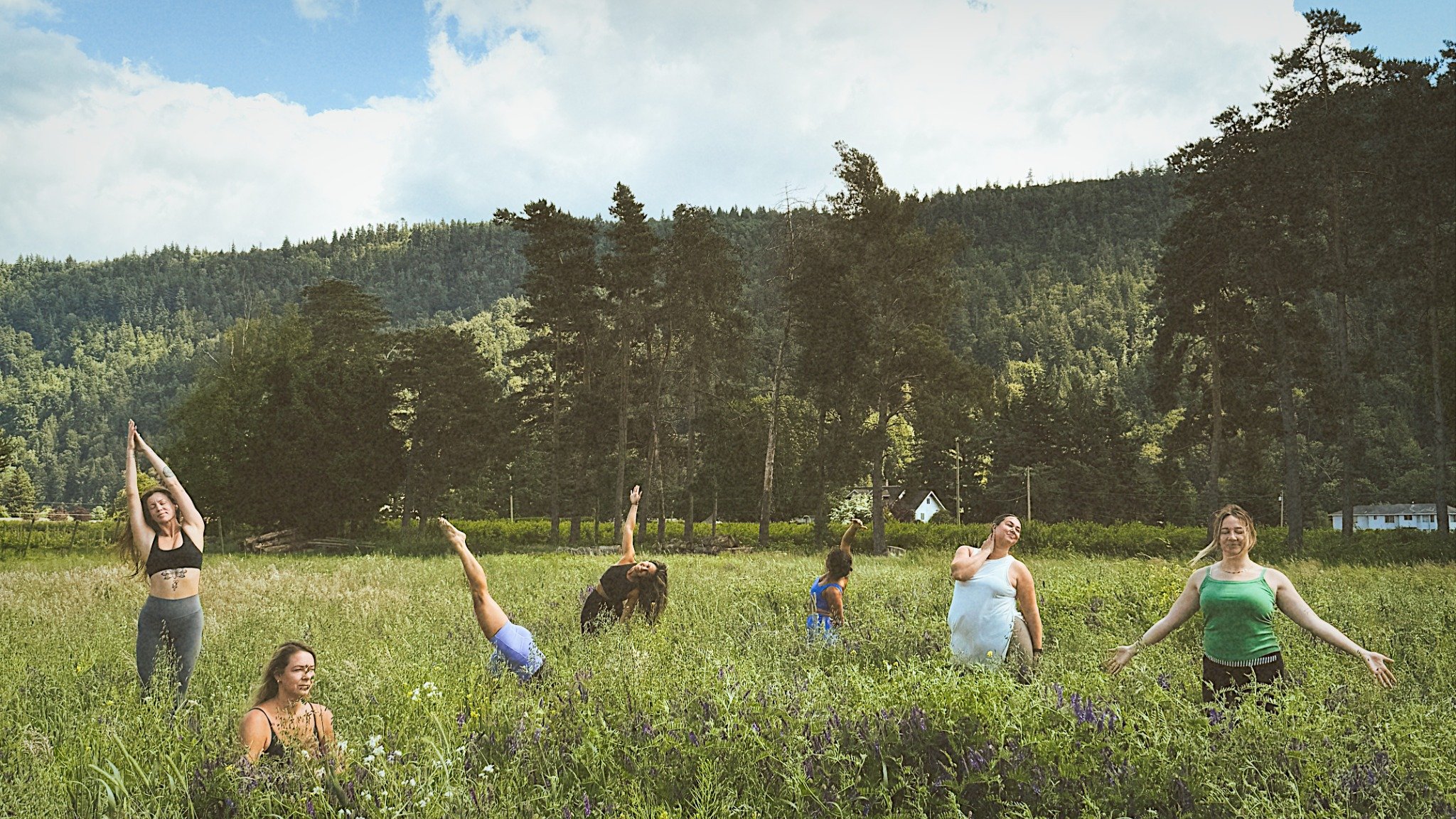 The LAND community enjoying playful movement in a sunlit field